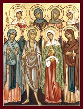 Icon of "Eight Righteous Women" by monk at Holy Transfiguration Monastery, Brookline MA.