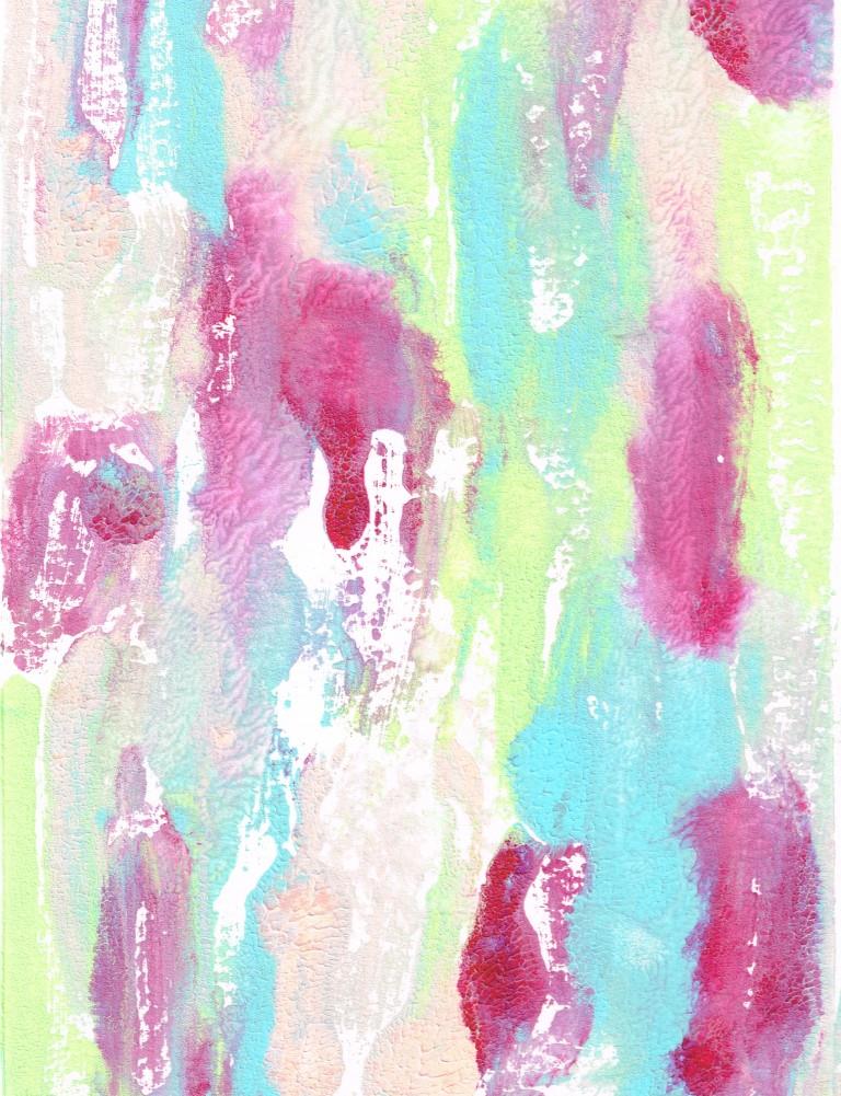 Acrylic monoprint, copyright © Julie Henkener, made to go with blog post called a Midwives of Hope - Easter 2018.