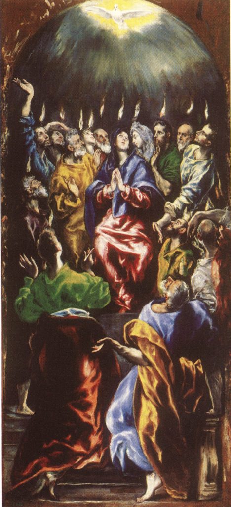 Painting of Pentacost by El Greco, 1600 exhibited in the Prado Museum, Madrid, Spain.